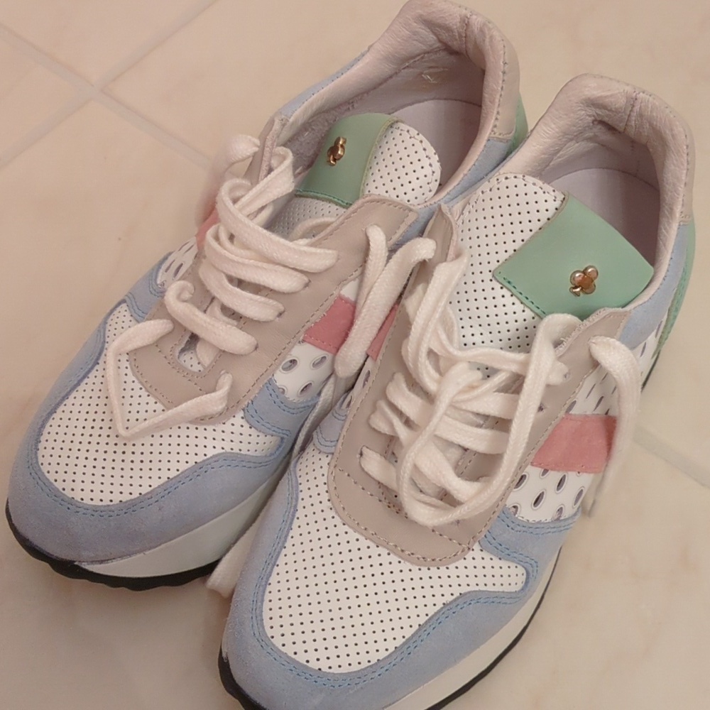 Clover Leather Preppy Sneakers High Tops Back Tops School Sz 36/ US 5 Pastel